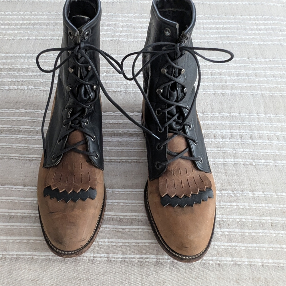 Justin Boots Two-Tone Brown and Black Lace-Up Western Boots